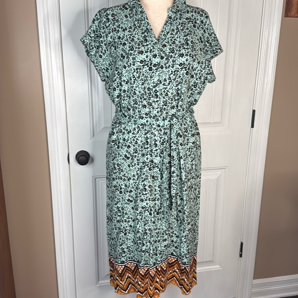 Wonderly midi Dress Size Large Weekend Belted Shirt Dress Merry Mint Floral - Picture 2 of 13